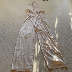 Champagne colored halter backless jumpsuit